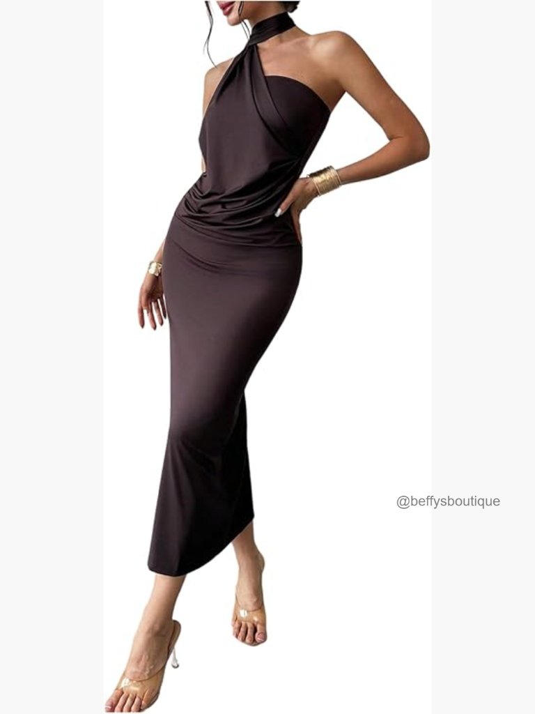 Sleeveless One Shoulder Backless Ruched Bodycon Cocktail Party Dress